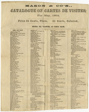 Mason & Co. Mason & Co’s., Catalogue of Cartes de Visites. [Philadelphia, 1864].